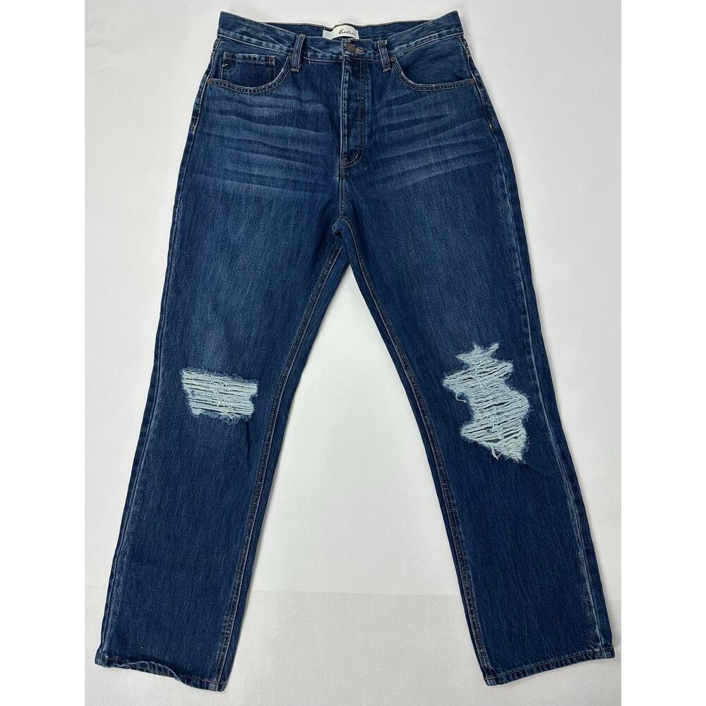 Kancan Size 11/29 90s Straight Distressed Jeans Dark Wash Button-Fly High Rise